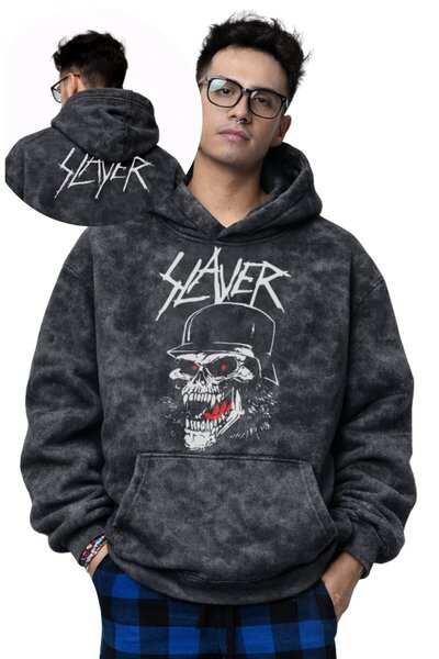 Fuddy Moda Hanorac unisex oversize cu glugă, imprimat Slayer Ense, lavabil, p...