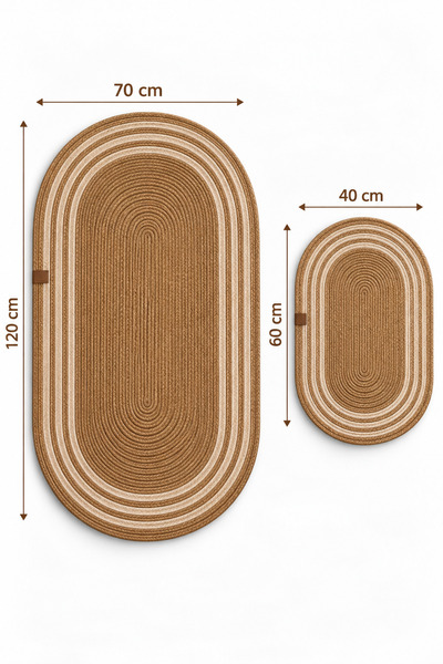 Mıntors Home Jüt Hasır 2’li Büyük Boy Banyo Paspas Takımı 70x120 ve 40x60 cm Banyo Halısı Klozet Önü Paspası