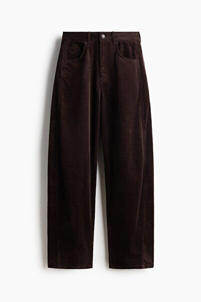 H&M Pamuklu ve Fitilli Kadife Barrel Paça Pantolon