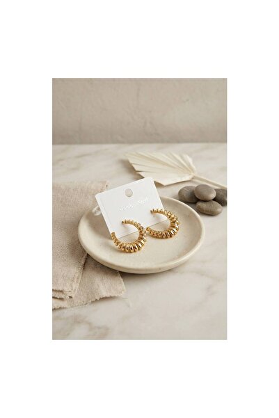 evimdeyokyok 316L Steel Gold Color Serrated Hoop Model Earrings Tj-Bkp12019