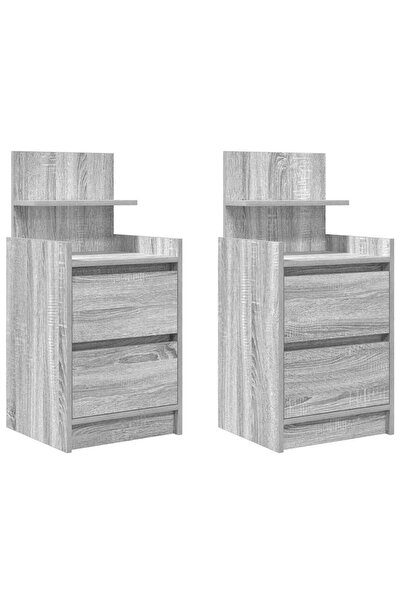 vidaxl Noptiere cu 2 sertare 2 buc Gri Sonoma 38x34x80 cm