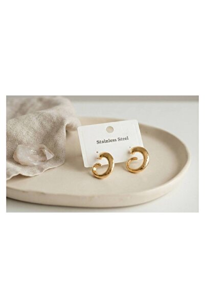 evimdeyokyok 316L Steel Gold Color Vintage Curved Hoop Model Earrings Tj-Bkp1...