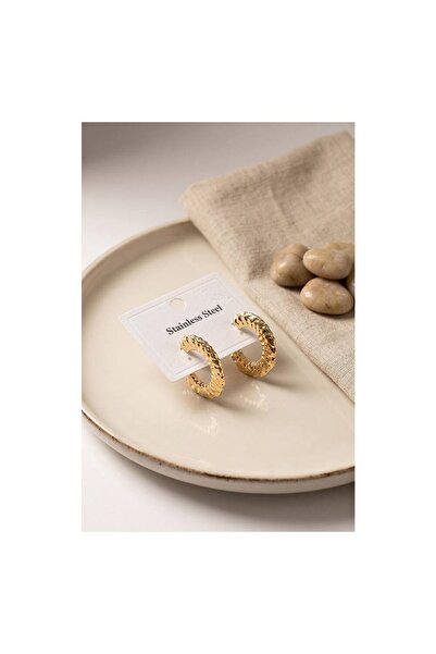 evimdeyokyok 316L Steel Gold Color Half Hoop Model Earrings Tj-Bkp12017