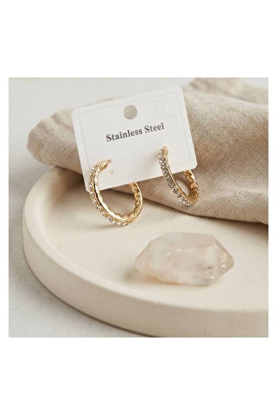 evimdeyokyok 316L Steel Gold Color Zircon Stone Hoop Model Earrings Tj-Bkp12056