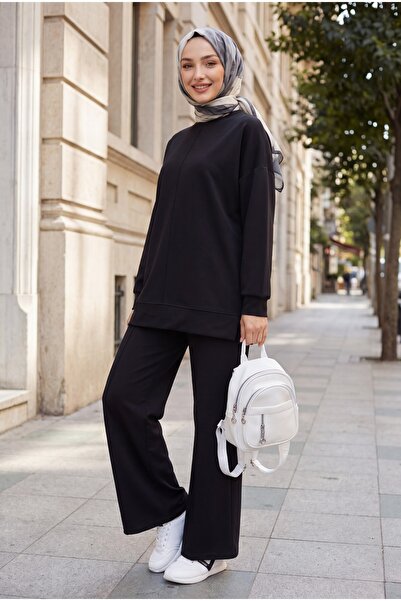 Modamorfo Pantsuit with Side Slits and Grass Green Front - Black