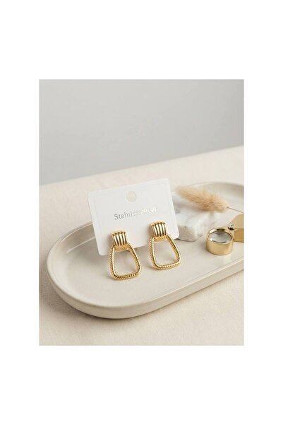 evimdeyokyok 316L Steel Gold Color Vintage Trapezoidal Model Earrings Tj-Bkp1...