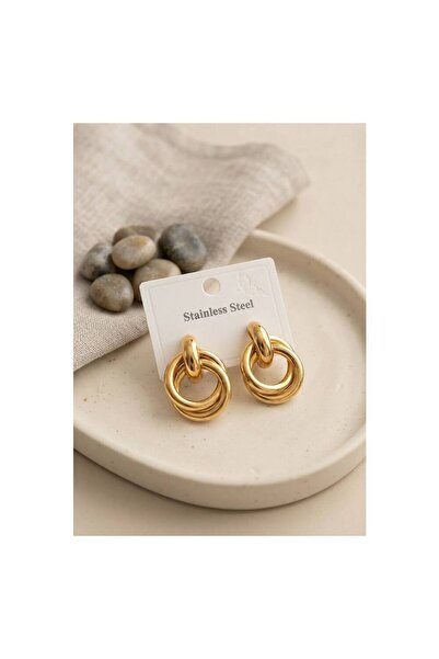 evimdeyokyok 316L Steel Gold Color Hoop Model Earrings Tj-Bkp12023