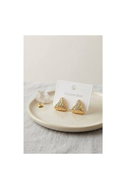 evimdeyokyok 316L Steel Gold Color Vintage Embossed Triangle Model Earrings T...