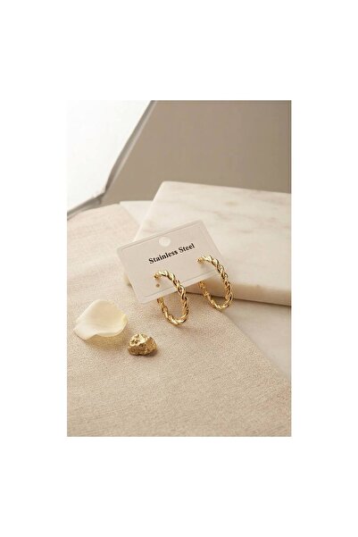 evimdeyokyok 316L Steel Gold Color Curved Hoop Design Model Earrings Tj-Bkp12043