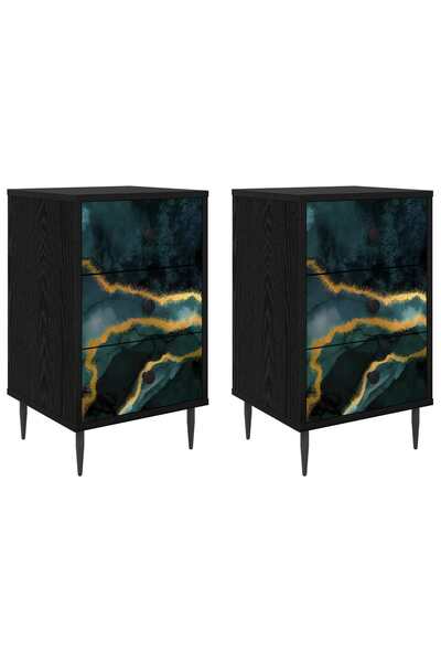 vidaxl Dulap de noapte WIJHE 2 buc. Stejar Negru 36 x 33 x 61 cm
