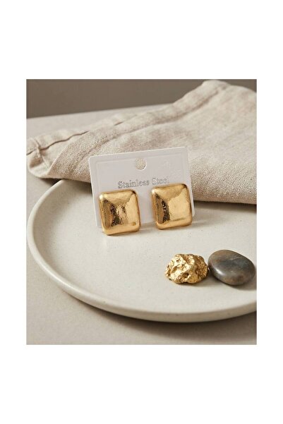 evimdeyokyok 316L Steel Gold Color Square Bombe Model Earrings Tj-Bkp12029