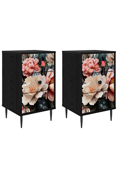 vidaxl Dulap de noapte BORNE 2 buc. Stejar Negru 36 x 33 x 61 cm
