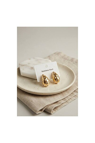 evimdeyokyok 316L Steel Gold Color Stone Drop Model Earrings Tj-Bkp12028