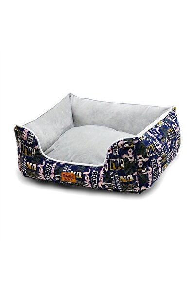 Generic Brand Cosy Bolster Pet Bed for Cats and Small Dogs - Navy Text Print