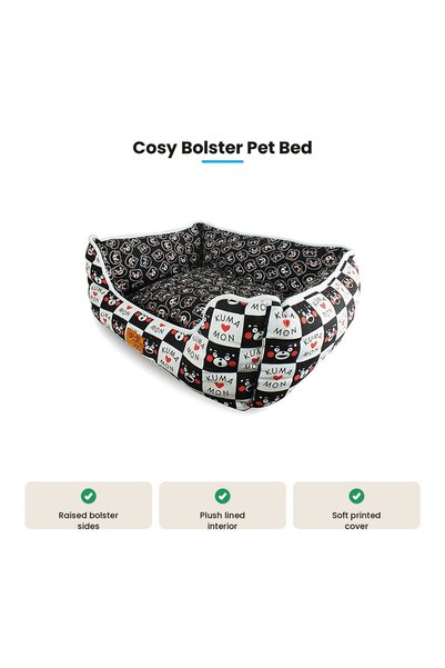Generic Brand Cosy Bolster Pet Bed for Cats and Small Dogs - Black Bear Check