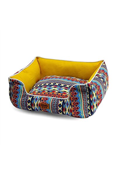 Generic Brand Cosy Bolster Pet Bed for Cats and Small Dogs - Yellow Aztec
