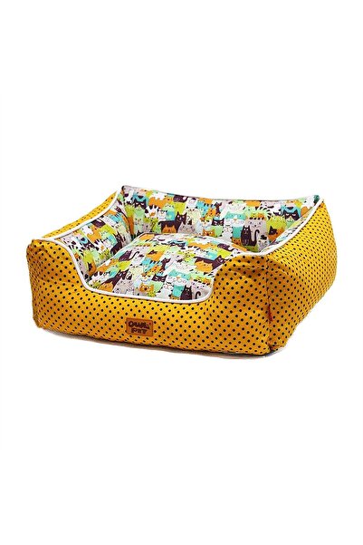 Generic Brand Cosy Bolster Pet Bed for Cats and Small Dogs - Mustard Polka Dot