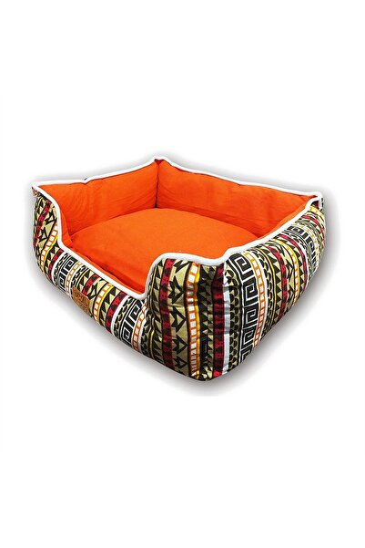 Generic Brand Cosy Bolster Pet Bed for Cats and Small Dogs - Orange Aztec