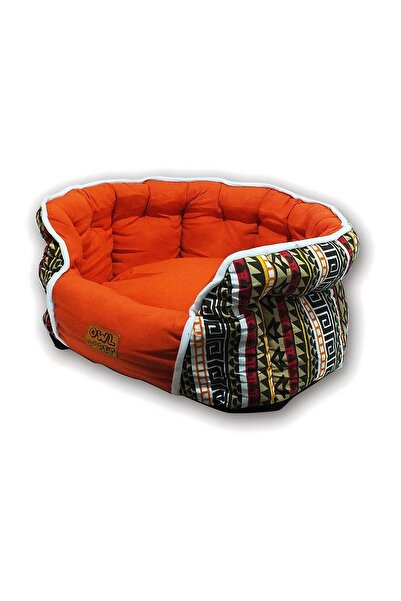 Generic Brand Round Snuggle Nest Pet Bed for Cats and Small Dogs - Orange Aztec