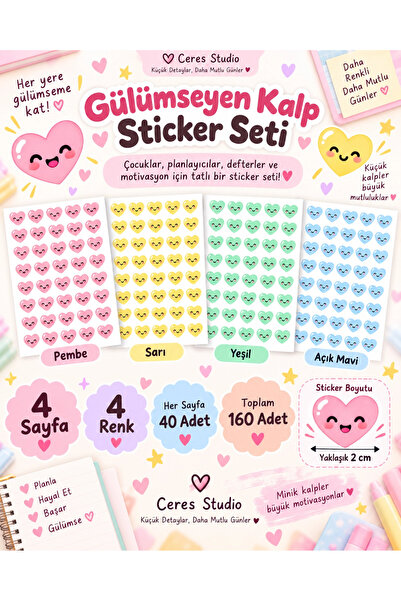 Ceres Studio Gülümseyen Kalp Sticker Seti