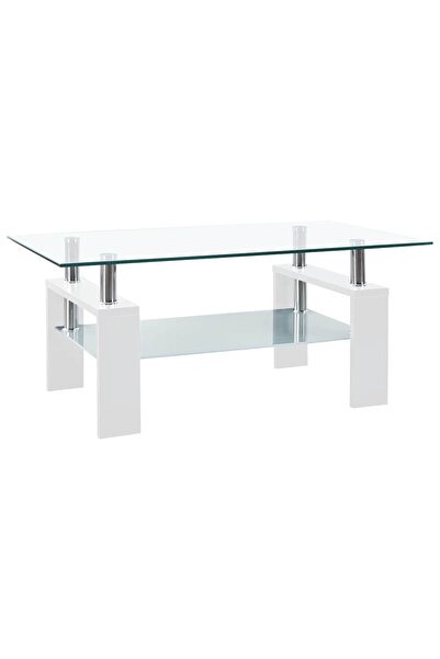 vidaxl Masă cafea, alb și transparent, 95x55x40 cm, sticlă securizată