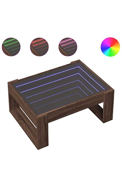 vidaxl Măsuță de cafea cu LED infinity, stejar maro, 70x53x30 cm