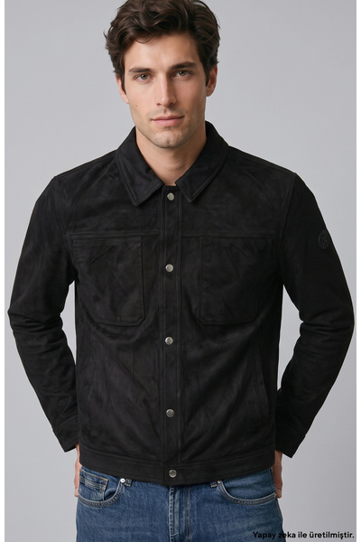 Network Siyah Slim Fit Yan Cep Detaylı Dış Gömlek