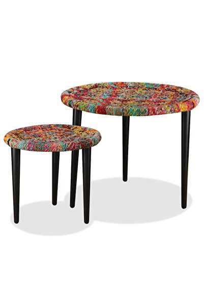 vidaxl Set măsuțe cafea, 2 buc., detalii chindi împletite, multicolor
