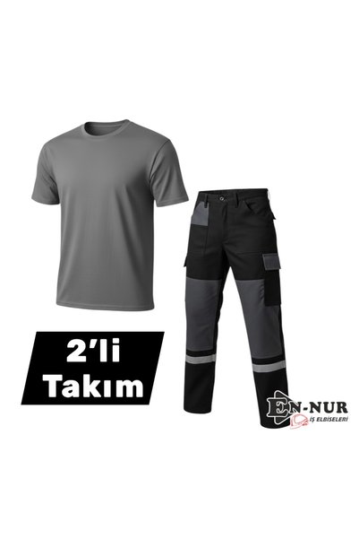EN-NUR İŞ ELBİSELERİ Çift Renk Teknik İş Pantolonu + Tişört Takım