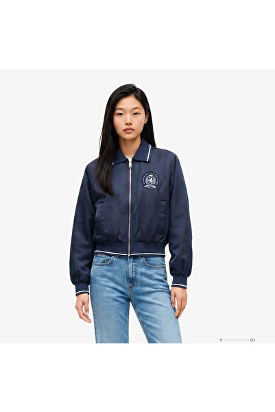 Tommy Hilfiger Collar Satin Varsity Kadın Lacivert Ceket