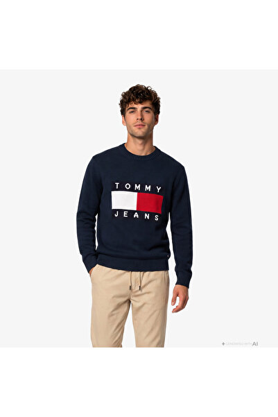 Tommy Hilfiger TJM REG FLAG SWEATER CNCK Erkek Mavi Kazak - DM0DM23413