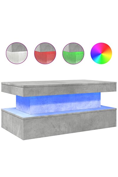 vidaxl Măsuță de cafea cu lumini LED, gri beton, 90x50x40 cm