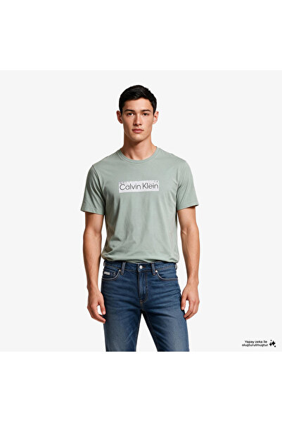 Calvin Klein Erkek Normal Kesim Yuvarlak Yakalı Logo Baskılı Kısa Kollu Haki ...