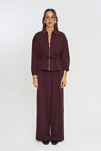 Orfeo Negro Women's Zippered, Laced Waist, Flowy Solid Color Jacket