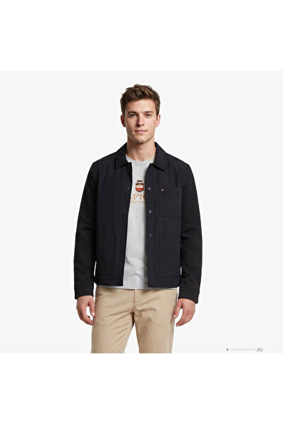 Tommy Hilfiger Essential Mix Media Chore Erkek Siyah Ceket