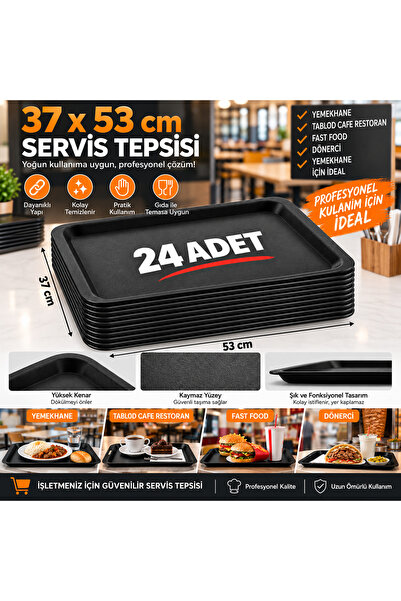 ray plastik 24 adet 37x53 servis tepsisi -yemkhane-fastfood- kantin - kaydırm...