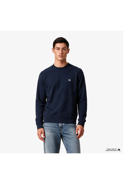 Calvin Klein Terry Monogram Erkek Mavi Sweatshirt
