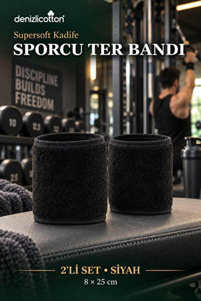 denizlicotton 2'li Sporcu Ter Bandı Supersoft Kadife Cırtlı Bileklik 8 x 25 c...