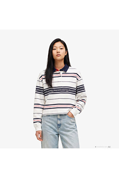 Tommy Hilfiger Script Rugby Kadın Beyaz Sweatshirt