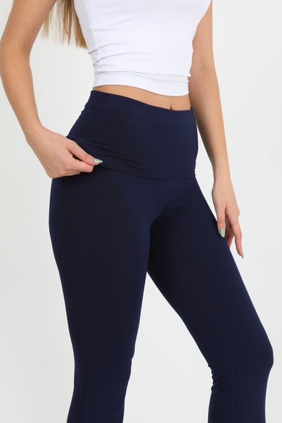 HDM Women's Folded Waist Navy Blue Spanish Leggings - H5989