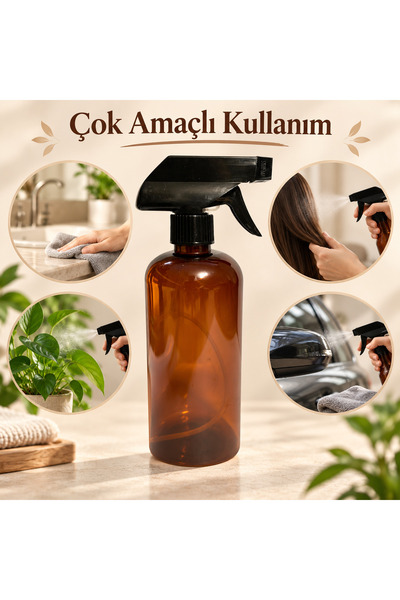 makrobay 500 ml Amber PET Sprey Şişesi Siyah Trigger Başlıklı Boş Şişe 1 Adet