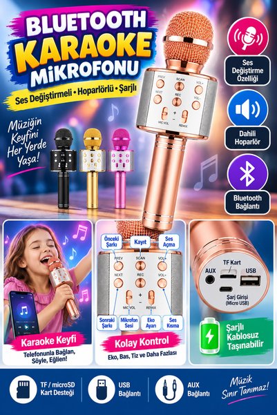 Tamsena Store WS-858 Bluetooth Karaoke Mikrofonu Ses Değiştirmeli Hoparlörlü ...
