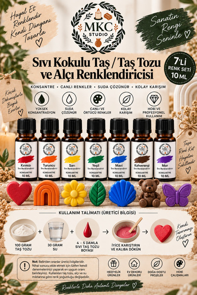MKC STUDIO 7'li Taş Tozu/Kokulu Taş ve Alçı Sıvı Pigment Renklendirici Boya S...