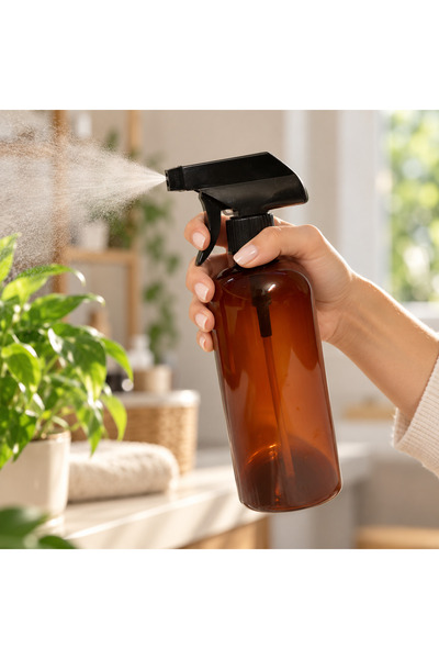 makrobay 500 ml Amber PET Sprey Şişesi Siyah Trigger Başlıklı Boş Şişe 1 Adet
