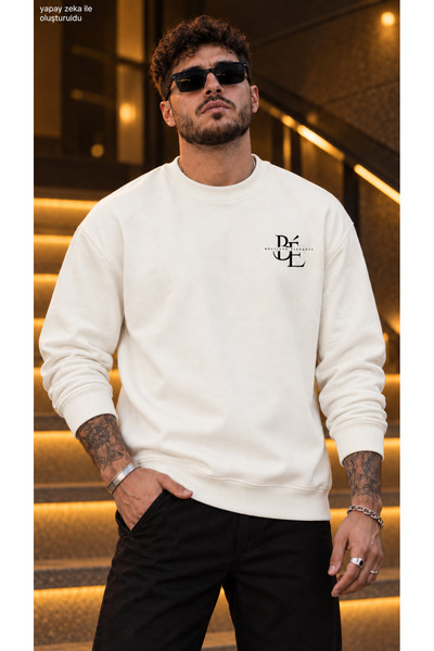 caddekombin Men's Boutique Elegance Be Monogram Logo Crew Neck Casual Regular...