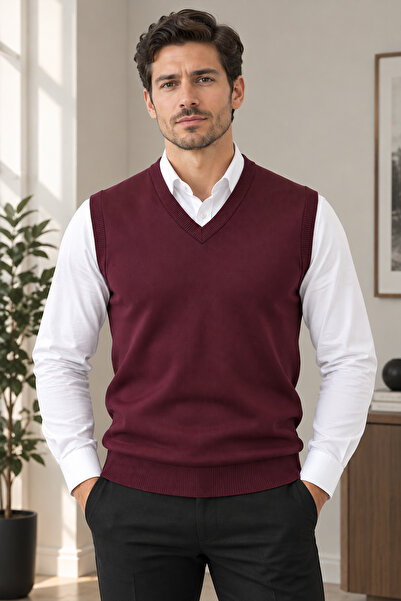 Beyome Men's 100% Cotton V-Neck Sweater Classic Cut Sleeveless Knitwear Pullover