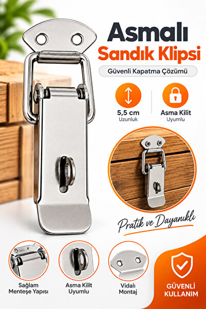 NZB Metal Sandık Klipsi Asmalı Küçük 5,5 CM Asma Kilit Uyumlu Mandal Kutu Kasa Kapak Sabitleme Aparatı