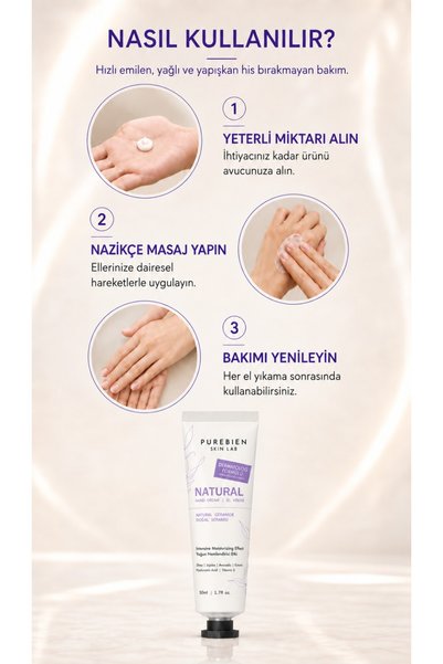 purebien skin lab Natural Hand Cream 2-Pack Advantage Pack 2 X 50 ml Intensive Moisture Care Containing Ceramide, Ectoin, and Hyaluronic Acid