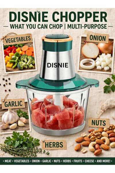 DISNIE Electric Quick Chopper 650W 2L Capacity Glass Bowl Meat Grinder Food C...