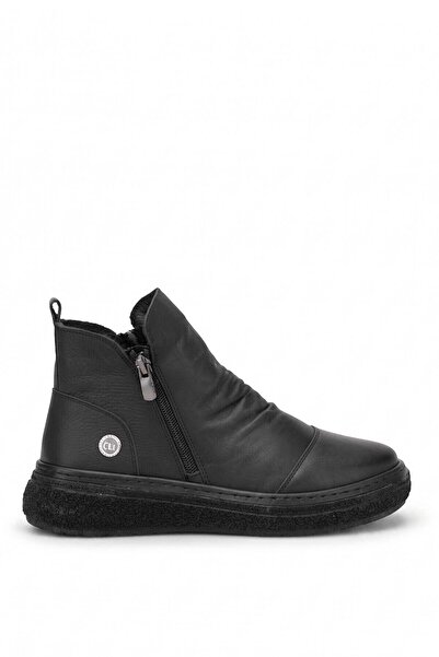Mammamia D26Kb-1015 Women's Genuine Leather Flat Boots Black